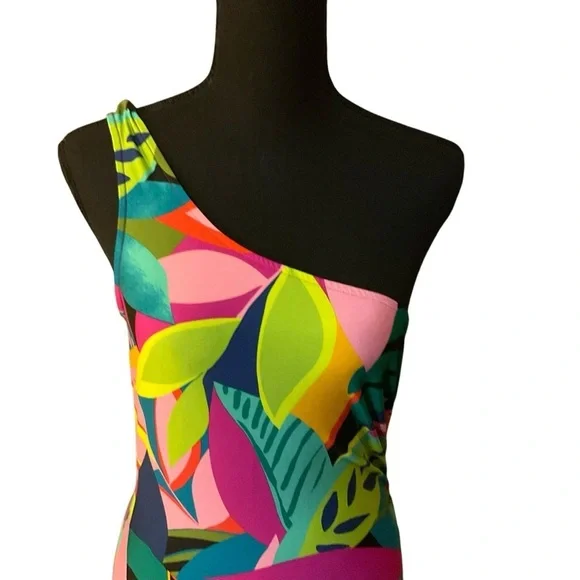 Trina Turk One Shoulder Tropical Print Dress Size L NWT - Picture 7 of 11